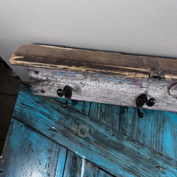 Handcrafted Reclaimed Barnwood Shelf with Hooks Rustic Farmhouse - Picture 8 of 11
